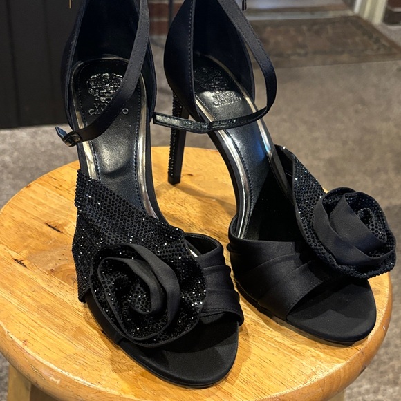 Vince Camuto Black Heels with Sequin and Floral Detail - Picture 1 of 8